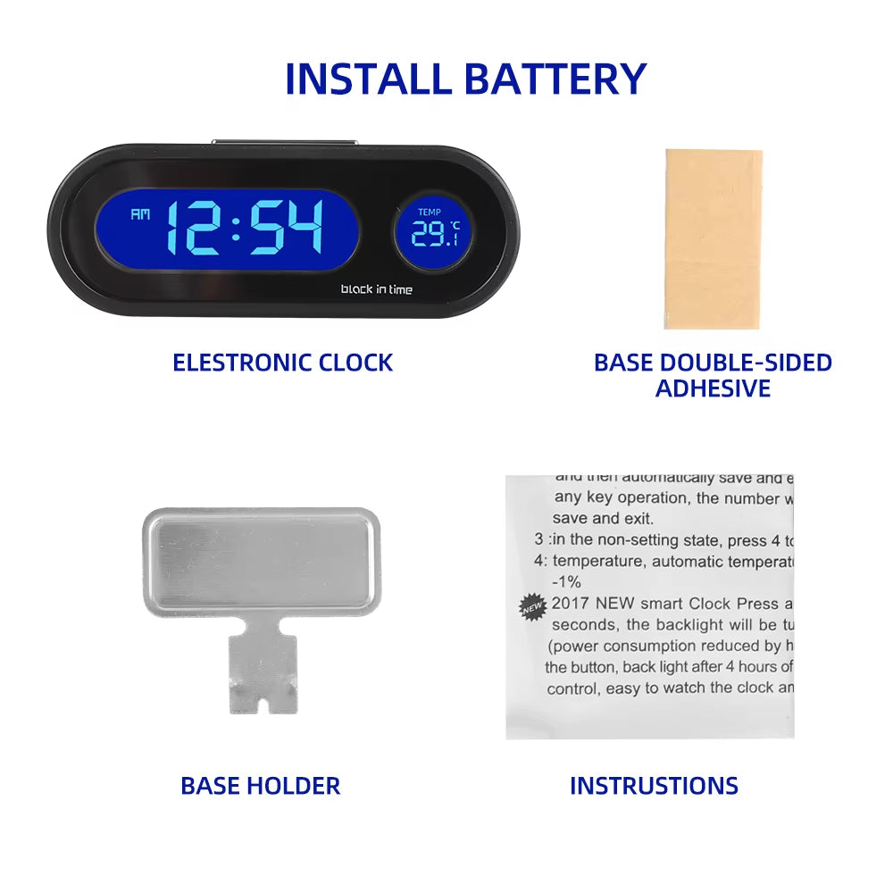 Mini Electronic Car Clock with Thermometer Auto Luminous Dashboard Clocks LCD Digital Backlight Car Electronic Clock Time