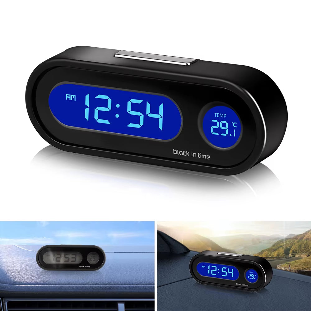 Mini Electronic Car Clock with Thermometer Auto Luminous Dashboard Clocks LCD Digital Backlight Car Electronic Clock Time
