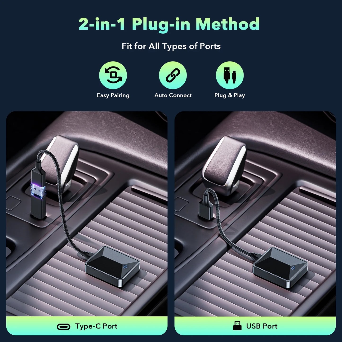 Wireless Android Auto Adapter 5.8 Ghz Wifi Plug and Play Converts Wired to Wireless for OEM Factory Wired Android Auto Direct Plug-In Type-C Adapter Easy Setup