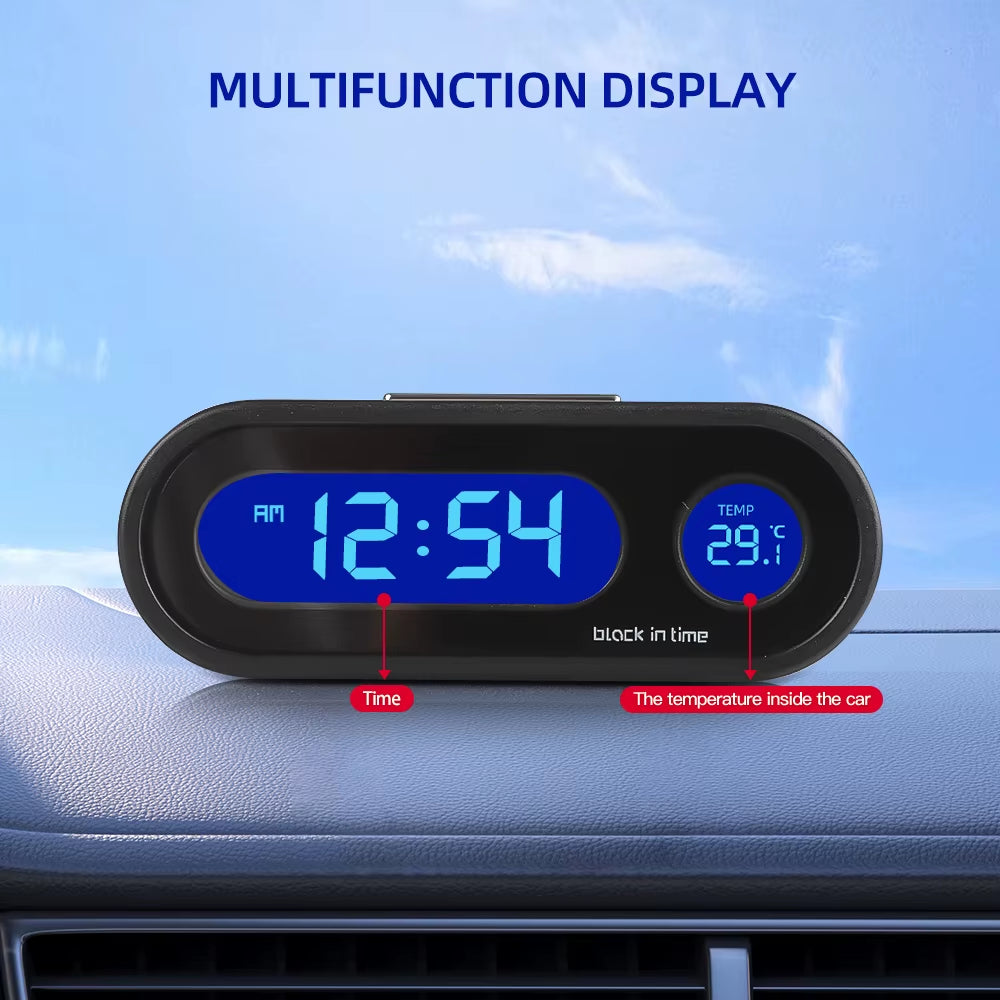 Mini Electronic Car Clock with Thermometer Auto Luminous Dashboard Clocks LCD Digital Backlight Car Electronic Clock Time