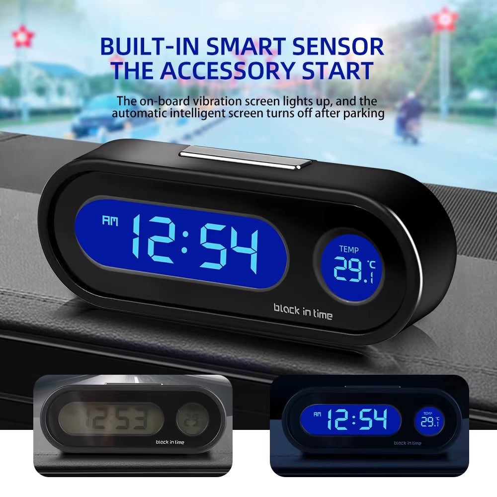 Mini Electronic Car Clock with Thermometer Auto Luminous Dashboard Clocks LCD Digital Backlight Car Electronic Clock Time