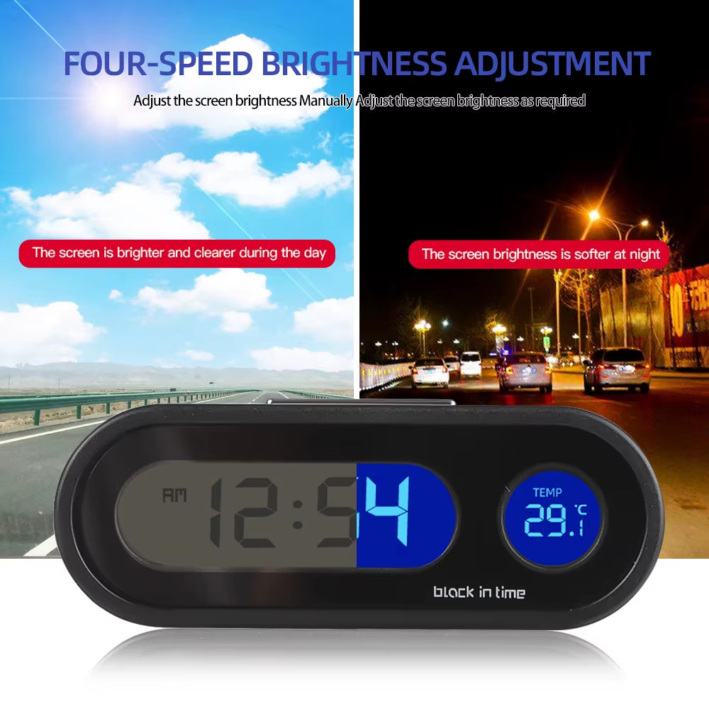 Mini Electronic Car Clock with Thermometer Auto Luminous Dashboard Clocks LCD Digital Backlight Car Electronic Clock Time