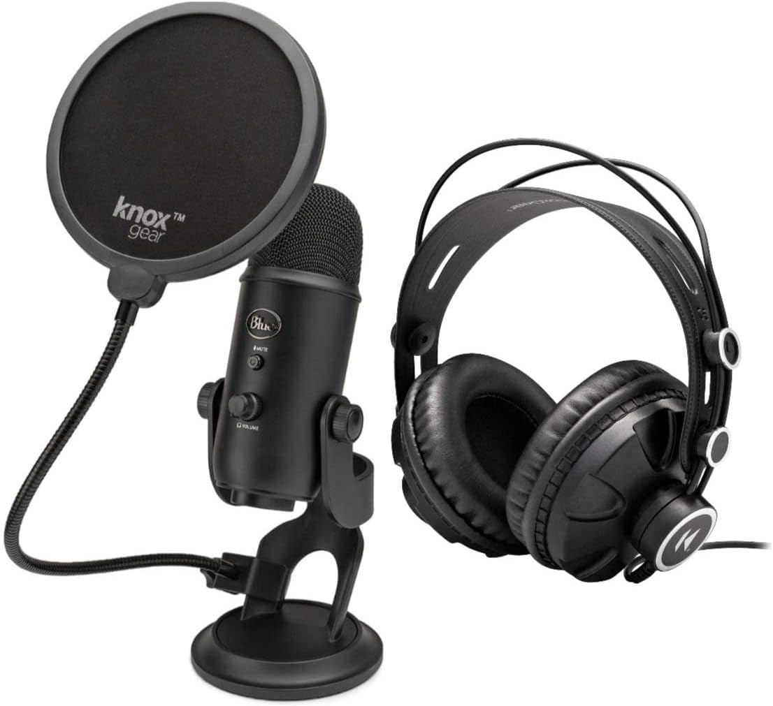 Yeti USB Microphone (Blackout) Bundle with Knox Gear Headphones and Pop Filter (3 Items)