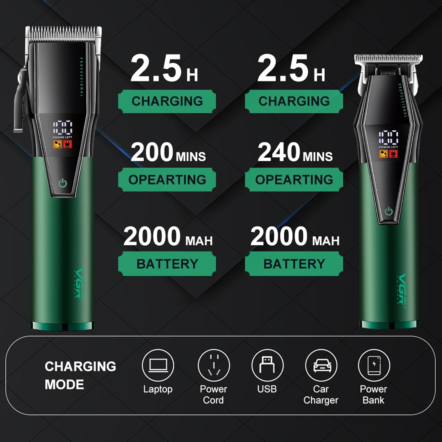 Professional Hair Clippers for Men, Barber Clipper and Trimmer Set, Cord/Cordless Hair Cutting Kit with LED Display