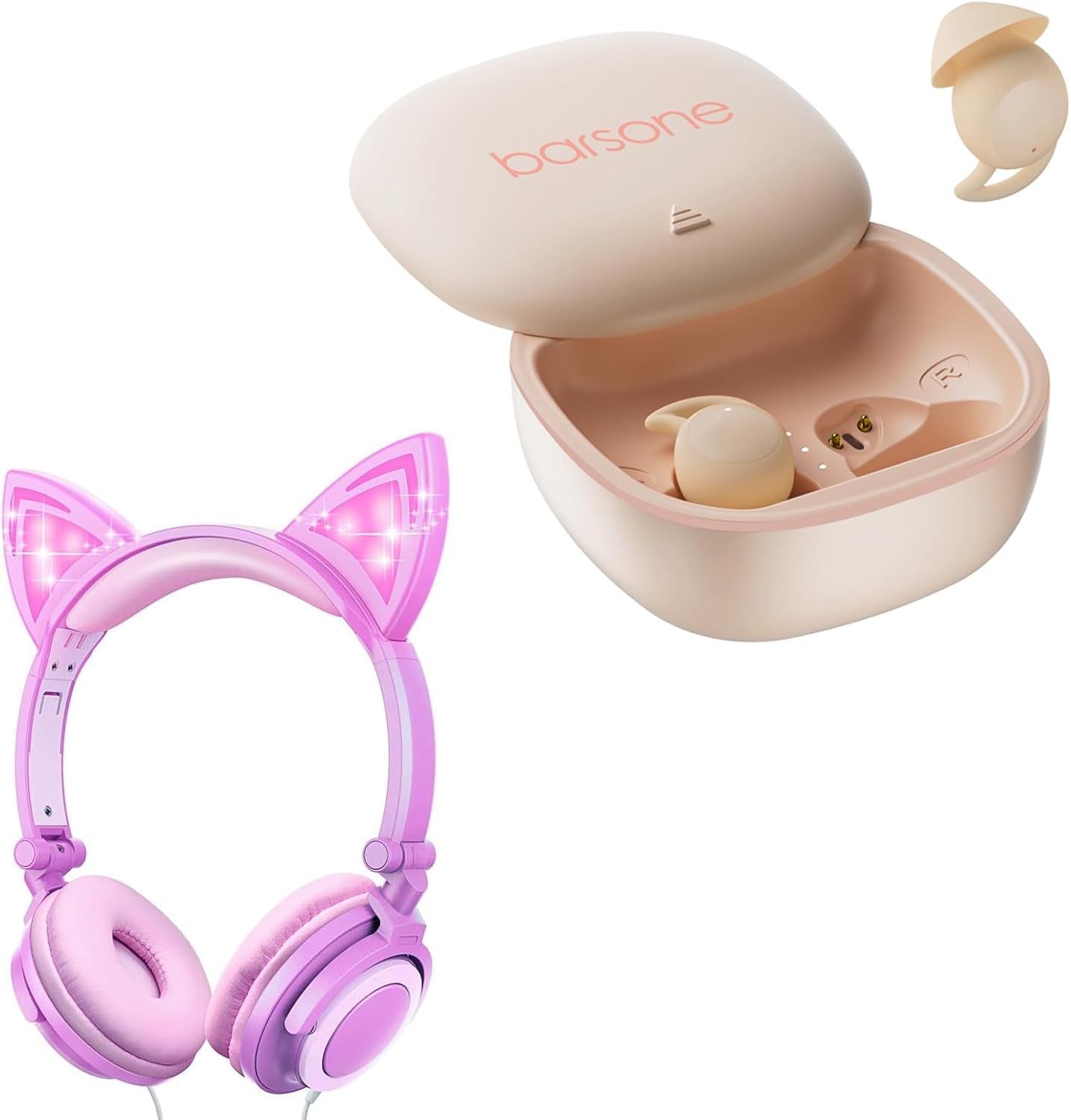 Sleep Earbuds for Side Sleepers Wireless Bluetooth 5.3 Earplugs Invisible Sleep Noise Reduction Mini Earplugs Suitable for Small Ears Earphones Suitable for Children (Purple&Pink)