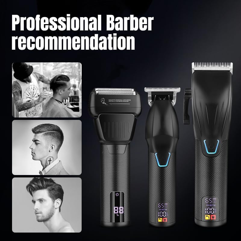 Hair Clippers for Men Professional, Professional Barber Clippers and Trimmer Set Electric Razor Foil Shavers for Men Cordless Clippers for Hair Cutting, LCD Display/Travel Case, Gifts for Men