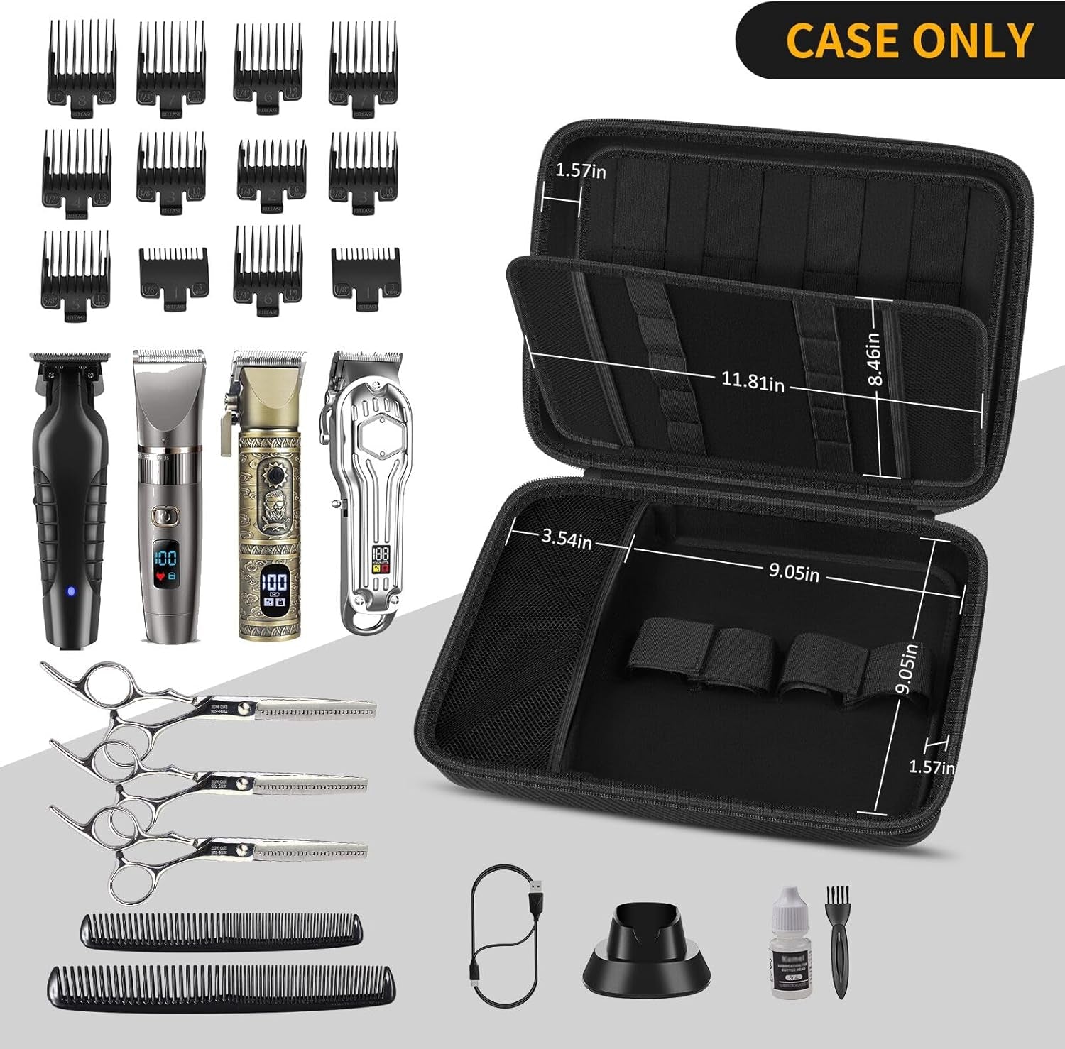 Hard Travel Case for Hair Clippers, Hair Cutting Barber Supplies Organizer Bag, Trimmer Storage Holder for Ufree/For Wahl/For Andis Men Razor Guard Grooming Kits -Black
